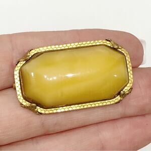 Vintage Russian Baltic Butterscotch Yellow White Amber Brooch Gold Tone Brooch